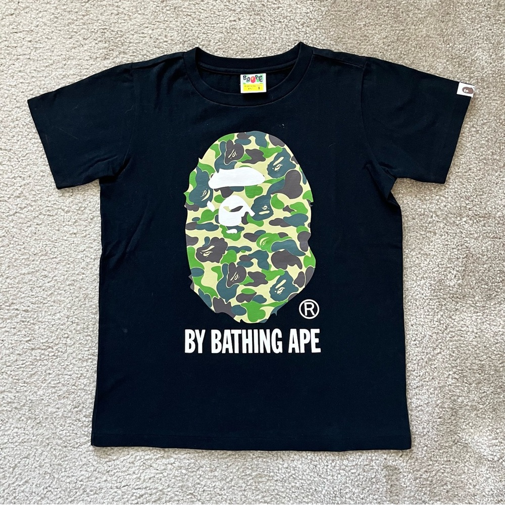 Bape Black Tee with Green Camo Ape Design